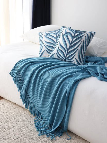 Grass Green Nordic Knitted Throw Blanket – Bed & Sofa Decorative Blanket
