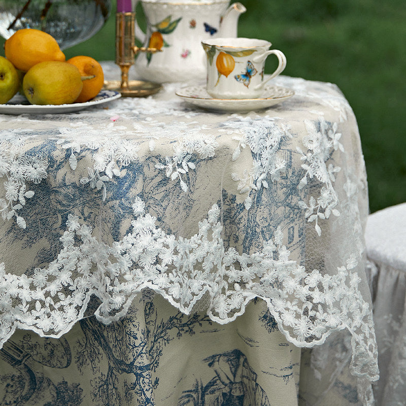 French White Lace Tablecloth – Nordic Floral Embroidered Coffee & Dining Table Cover