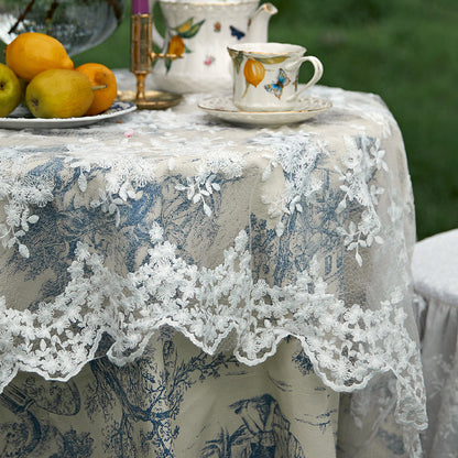 French White Lace Tablecloth – Nordic Floral Embroidered Coffee & Dining Table Cover