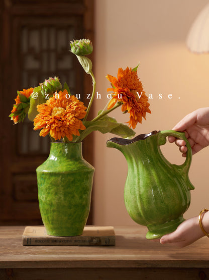 Jingdezhen Green Ceramic Vase – Vintage Flower &amp; Hydroponic Decor