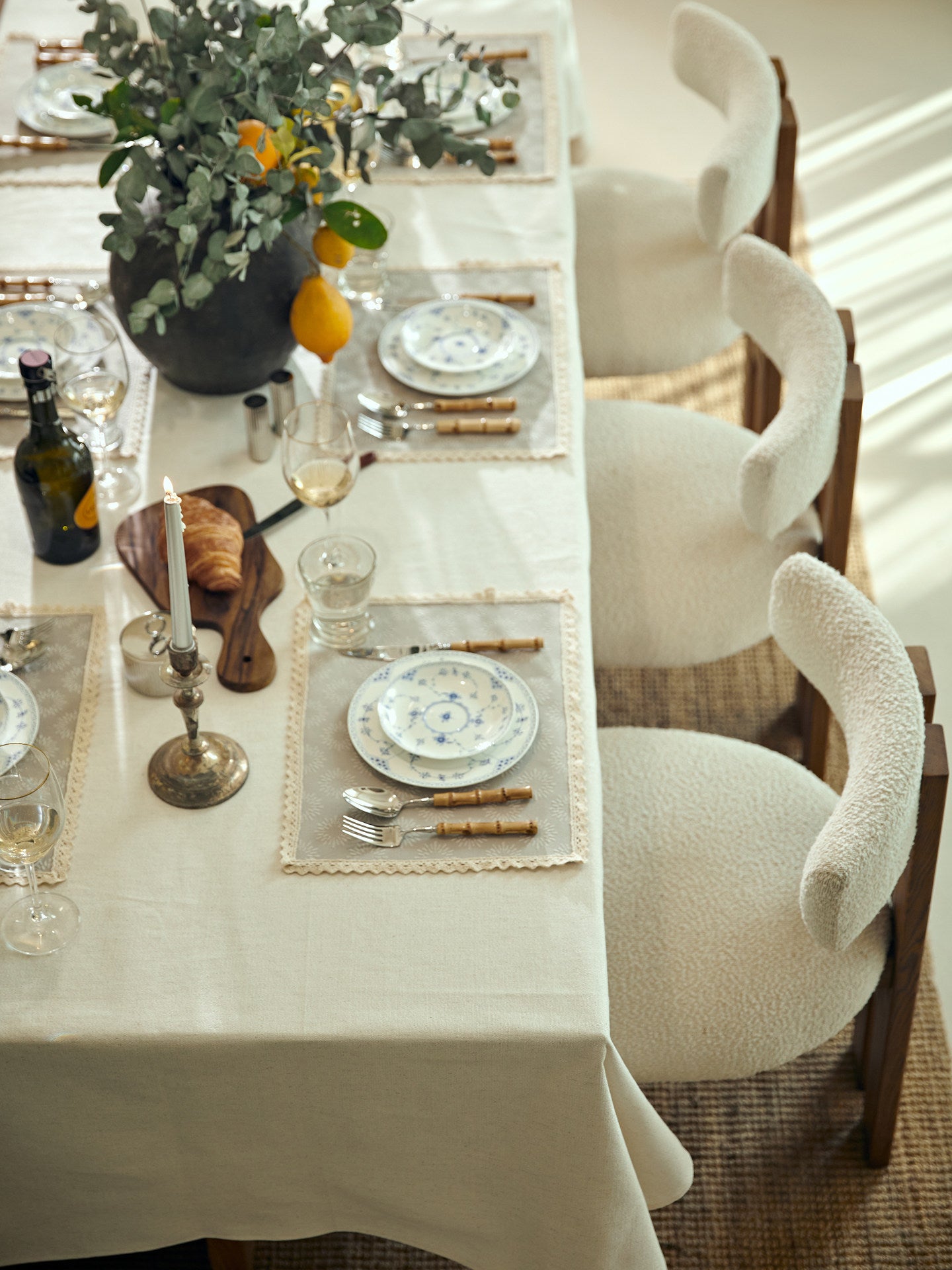 Textured Cotton Linen Tablecloth – Vintage American French Country Dining Cover