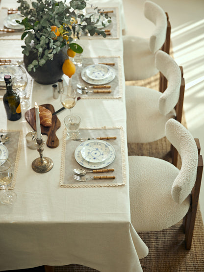 Textured Cotton Linen Tablecloth – Vintage American French Country Dining Cover