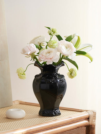 French Embossed Ceramic Vase – Vintage Cream Flower &amp; Home Decor