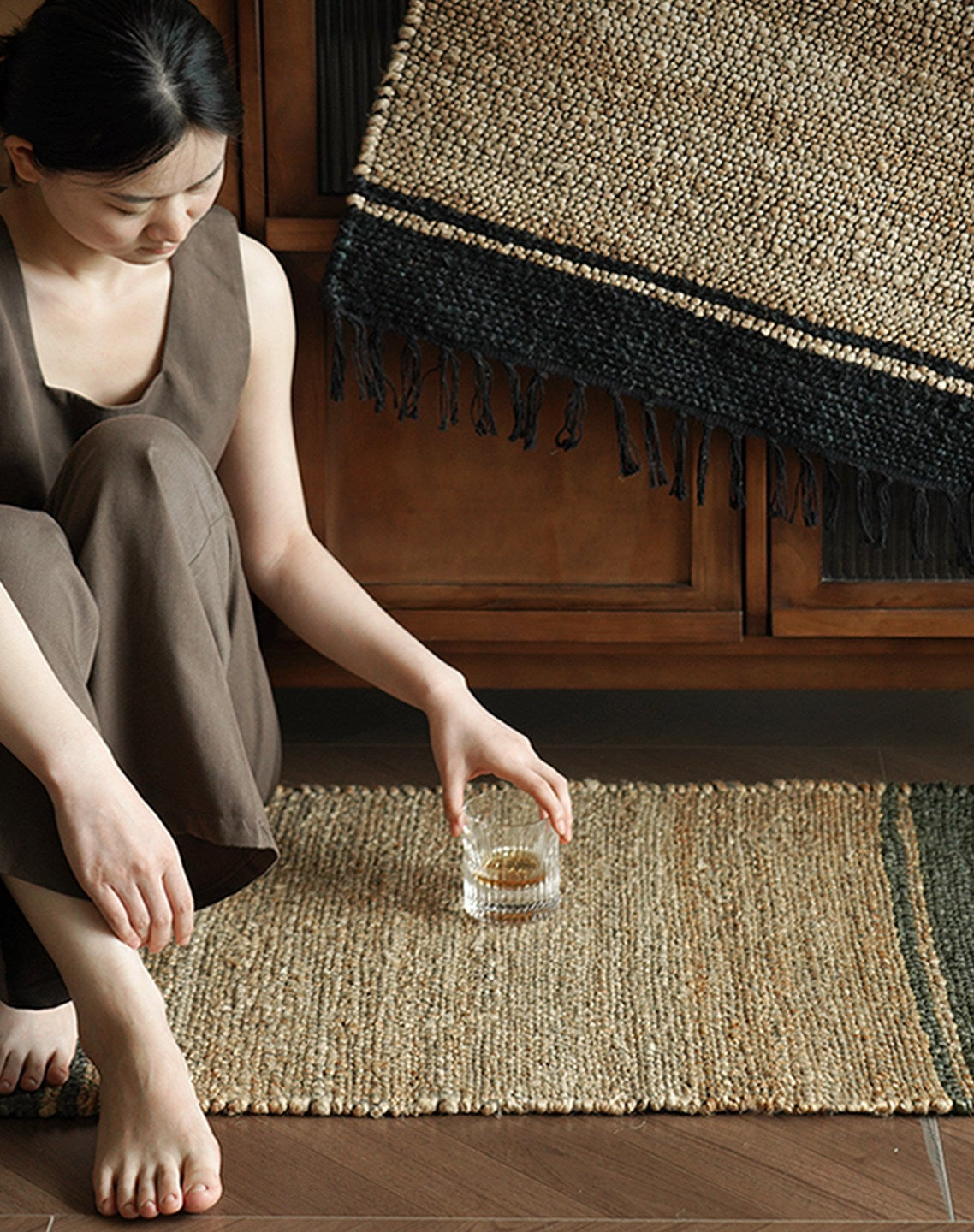 Fanwu Handwoven Jute Rug – Wabi-Sabi Natural Living Room & Bedroom Carpet