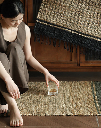 Fanwu Handwoven Jute Rug – Wabi-Sabi Natural Living Room & Bedroom Carpet