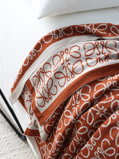 Nordic Orange Knitted Throw Blanket – Sofa & Bed End Decorative Blanket