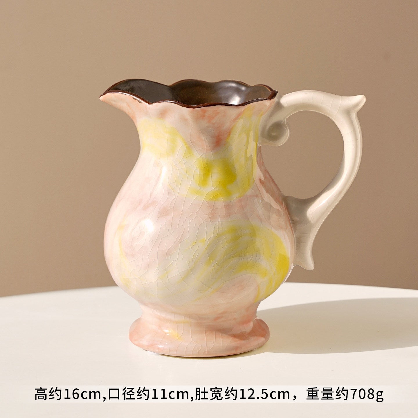 Pink &amp; Green Ceramic Vase – Country Style Floral Decor for Living Room