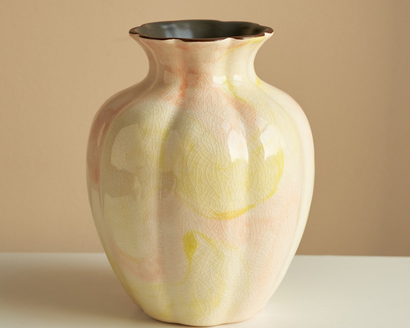 Pink &amp; Green Ceramic Vase – Country Style Floral Decor for Living Room