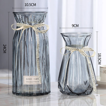 Set of 2 Clear Glass Vases – Hydroponic Plant &amp; Flower Display Decor