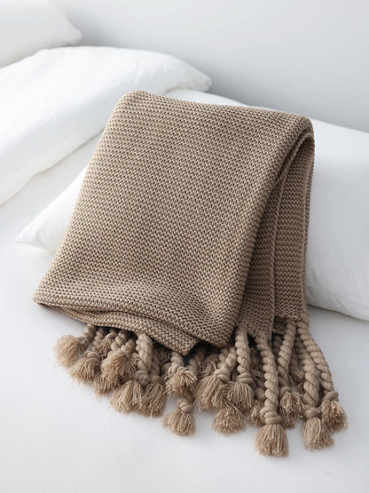 Leichte Kamel Strickdecke – Warme, gemütliche Sofa- & Bettdecke