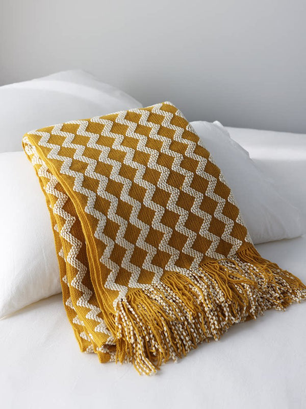 Nordic Yellow Knitted Throw Blanket – Long Decorative Sofa & Bed Runner