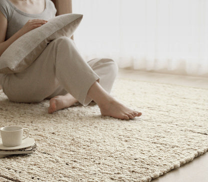 Handmade Wool & Jute Rug – Vintage Wabi-Sabi Living Room & Bedroom Carpet