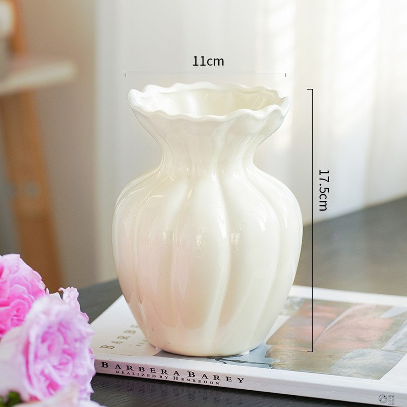 French Embossed Ceramic Vase – Vintage Cream Flower &amp; Home Decor