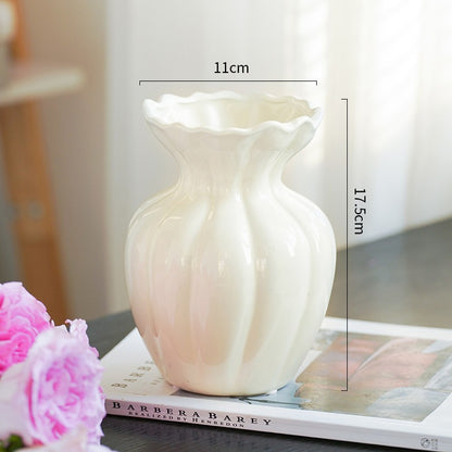French Embossed Ceramic Vase – Vintage Cream Flower &amp; Home Decor