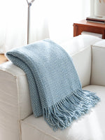 Sky Blue Nordic Knitted Throw Blanket – Long Sofa & Bed Decorative Runner