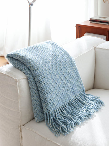 Sky Blue Nordic Knitted Throw Blanket – Long Sofa & Bed Decorative Runner