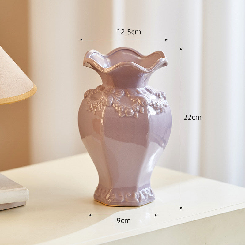 French Embossed Ceramic Vase – Vintage Cream Flower &amp; Home Decor