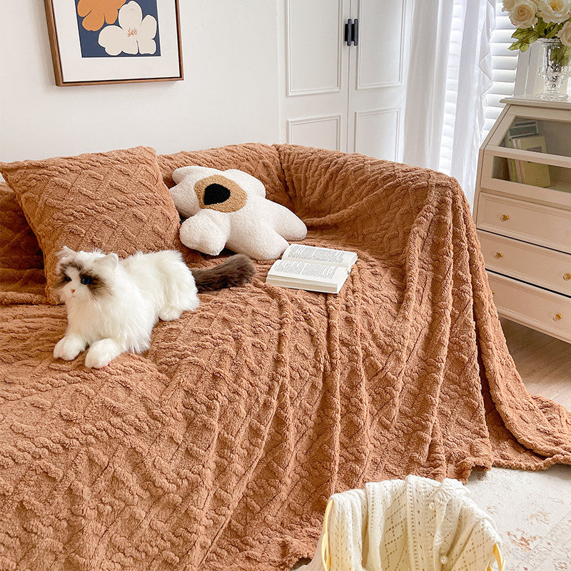 Cream Suede-Feel Sofa Cover – Full Couch Throw & Autumn Living Room Decor