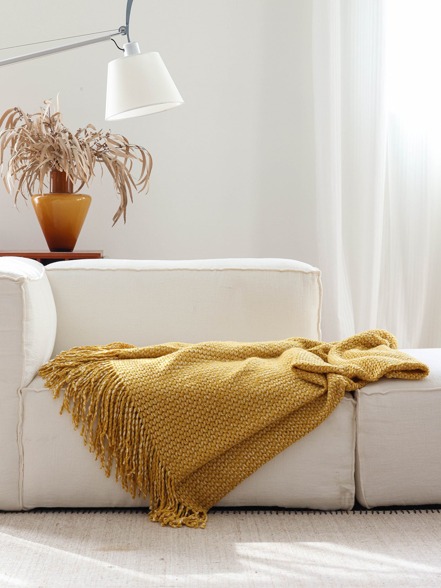 Sky Blue Nordic Knitted Throw Blanket – Long Sofa & Bed Decorative Runner