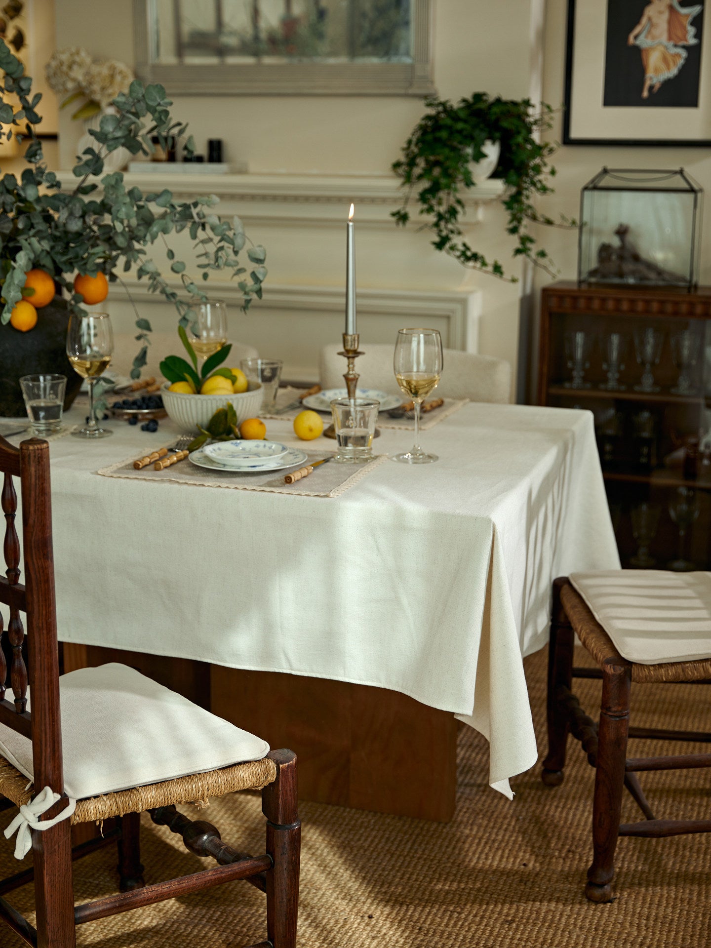 Textured Cotton Linen Tablecloth – Vintage American French Country Dining Cover