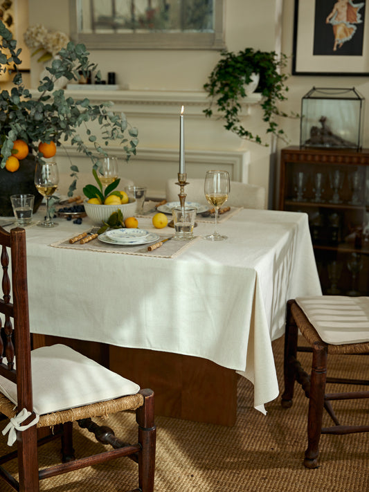 Textured Cotton Linen Tablecloth – Vintage American French Country Dining Cover