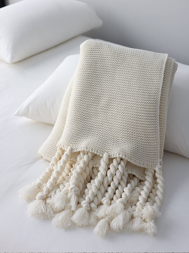 Light Camel Knitted Throw Blanket – Warm Cozy Sofa & Bed Decorative Blanket